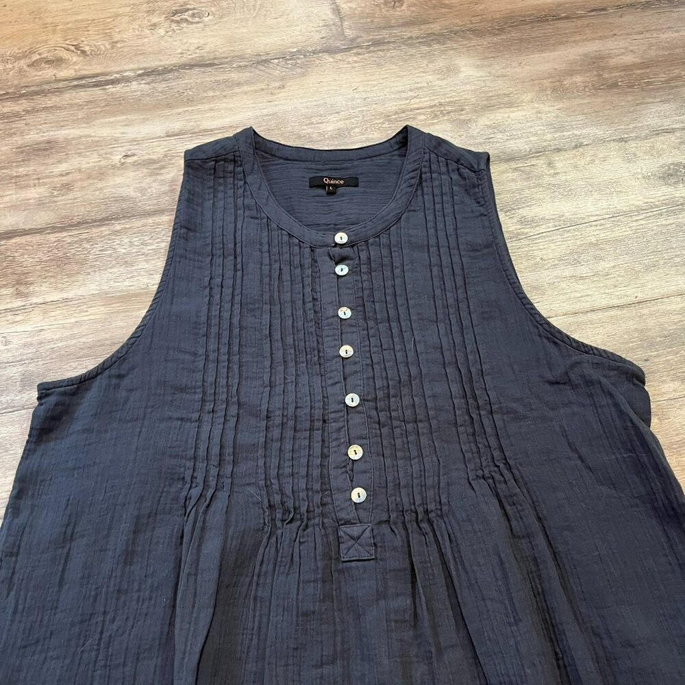 Quince 100% Organic Cotton Gauze Sleeveless Swing Dress, Indigo Blue, Large - Picture 3 of 11